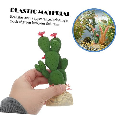 Realistic Artificial Cactus Aquarium Plant Plastic Fish Tank Decor Wear Resistant Simulated Succulent Landscape Ornament for Reptile Terrarium and Underwater Hideout