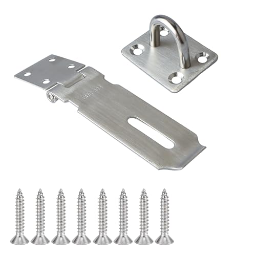 Alise Door Locks Hasp Latch,4 Inch SUS 304 Stainless Steel Safety Packlock Clasp Hasp Lock Latch with Fixing Screw for External Doors Window Cabinet Pet Cage Brushed Nickel MS9 - color: Brushed Nickel, size: 4 Inch