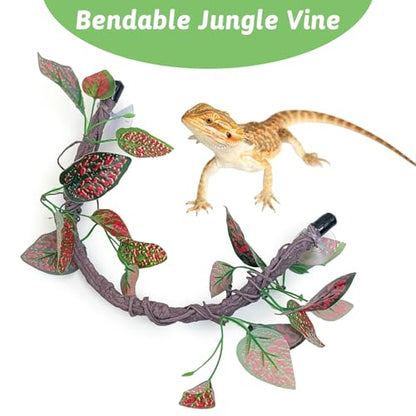 VCEPJH Loose Coconut Fiber Substrate 2 Pack Natural Coco Coir Reptile Bedding and Reptile Climbing Branch Decor 2 Pcs Bendable Jungle Vine for Gecko Bearded Dragons, Snake,Frogs