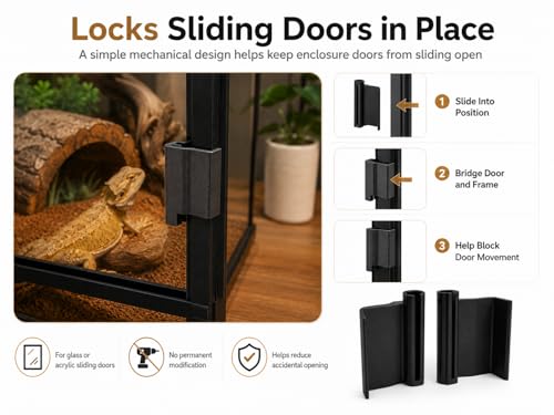 Reptile Enclosure Door Lock, Sliding Glass Terrarium Security Clips Compatible with Dubia Reptile Enclosures, Escape-Proof Habitat Cage Accessories for Snakes, Lizards and Geckos