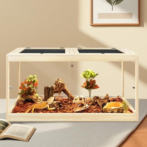 PROLEE Reptile Tank, 35 Gallon Beard Dragon Tank, Tempered Glass Reptile Encloure and Snake Tank with Locking Design for Lizard,Gecko,Chameleon (32"X15.5"X15.5",Oak) - color: Oak, size: 35 Gallon (32x15.5x15.5 Inch)