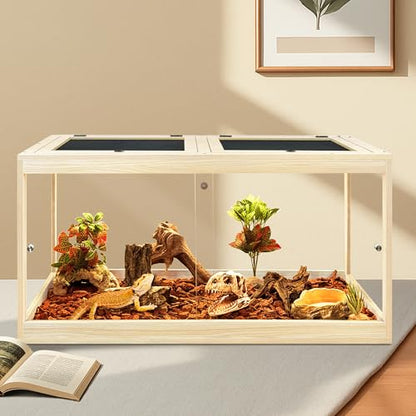 PROLEE Reptile Tank, 35 Gallon Beard Dragon Tank, Tempered Glass Reptile Encloure and Snake Tank with Locking Design for Lizard,Gecko,Chameleon (32"X15.5"X15.5",Oak) - color: Oak, size: 35 Gallon (32x15.5x15.5 Inch)