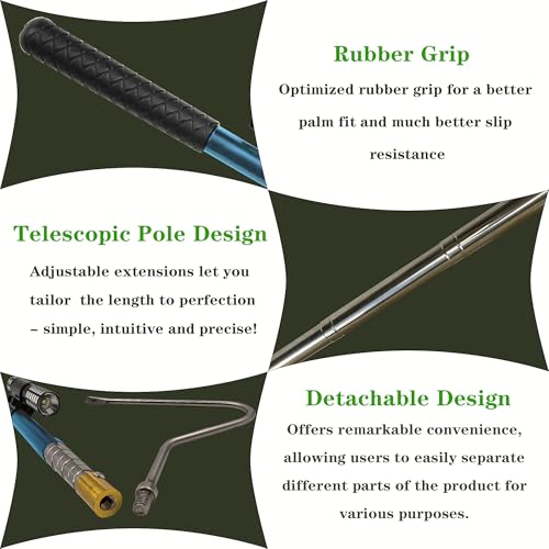 22"~64" Snake Grabber Hook Reptile Rattle Series Pick-up Handling Tool Kit for Catching Controlling Moving Snakes (Blue) - color: BLUE