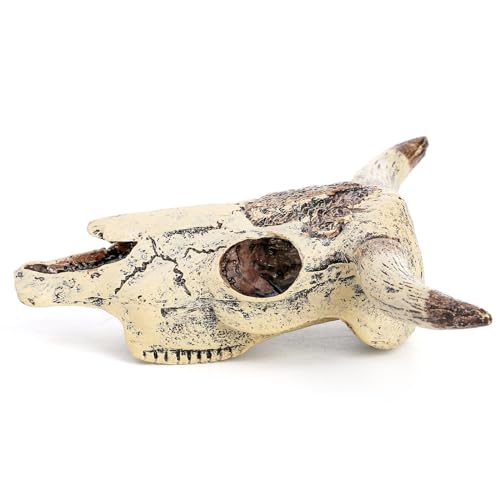 Frcctre 3 Pack Cattle Skull Aquarium Decoration, Resin Fish Tank Cattle Skull Ornaments, Fish Turtle Hidden Reptiles Hideouts Decorations Animal Skull Decor Cave Landscape