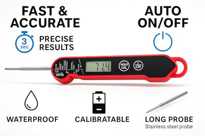 FIRELINE Digital Thermometer – Ultra Fast Waterproof Thermometer with Backlight, Foldable Probe & Magnetic Back – Commercial-Grade Instant Read for Grilling, Cooking, BBQ, Smoker, Kitchen Use