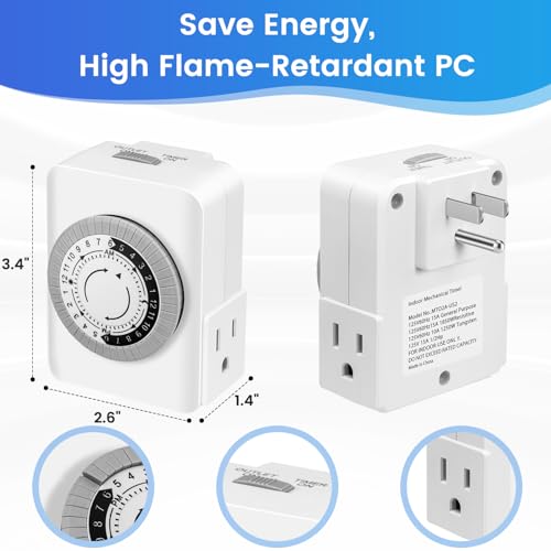 Outlet Timer,Timers for Electrical Outlets Indoor with 3-Prong Dual Outlet,24-Hour 30 Minute Daily On/Off Cycle, Plug-in Mechanical Timers for Christmas Lights, Lamps, Grow Light (3-Pack) - style: 3-Prong(3 PACK)