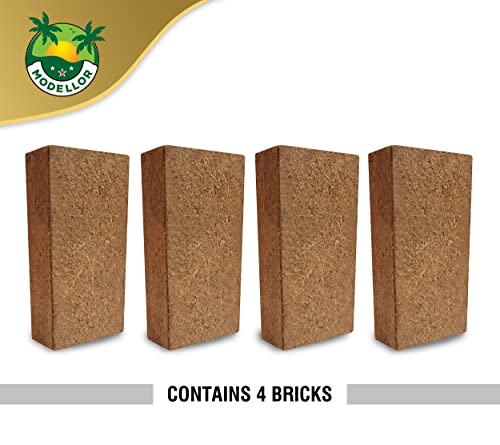 MODELLOR Coco Coir Bricks, 4-Pack (5 lb) – Premium Super Washed, Yields 9 Gallons (36 Quarts), Organic, pH-Balanced Growing Medium for Seed Starting & Gardening