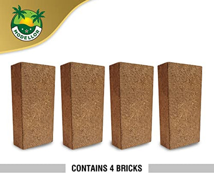 MODELLOR Coco Coir Bricks, 4-Pack (5 lb) – Premium Super Washed, Yields 9 Gallons (36 Quarts), Organic, pH-Balanced Growing Medium for Seed Starting & Gardening
