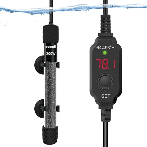 Mini Submersible Aquarium Heater,200 Watts Adjustable Fish Tank Heater, Built-in Thermometer, External Temperature Controller, Smart Memory, Used for 1-60 Gallons (200 Watts) - size: 200 Watts