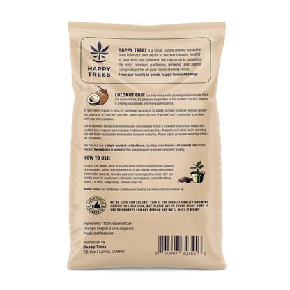 Happy Trees Coco Coir Loose Coconut Fiber Growing Medium, Potting Mix, Seed-Starting, Premium Quality, Triple-Washed for Low Salt/EC, pH Balanced, Peat-Free, Organic, 9 Quarts (10L)