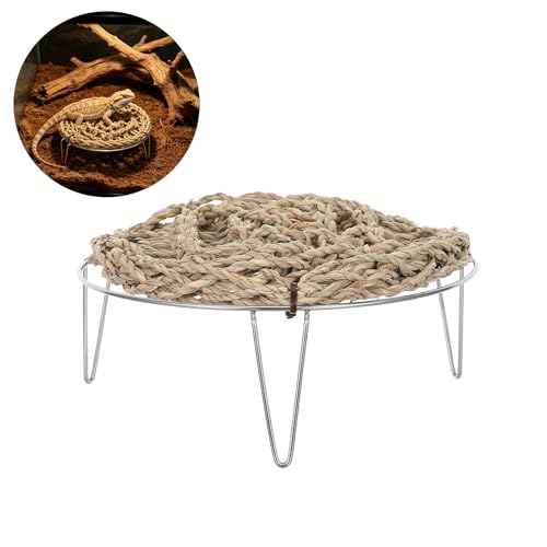 Healifty Bearded Dragon Lounger Hammock 7.3" Woven Straw Reptile Hammock with Metal Legs Elevated Basking Platform Breathable and Removable Bed for Terrarium and Mesh Enclosures