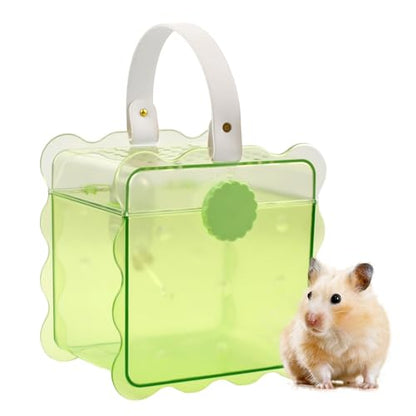 Portable Hamster Travel Cage,Dwarf Hamster Carrier Cages with Water Bottle Breathable Small Animal Outgoing Carry Case for Mice, Dwarf Hamster,Sugar Glider,Gerbils(Green)