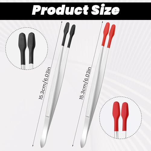 Amabro 2 PCS PVC Coated Flat Tipped Tweezers, Non Marring Flat Tip Tweezers Stainless Steel Pincettes Non-Slip Forceps for Stamps Coins Crafts Beads Jewelry Making Tweezer Tools