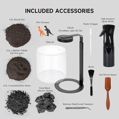 LANDEN Miniature Terrarium Glass Jar Kit – Complete DIY Mini Landscape Set with Ultra-Clear Glass Container, LED Light, Decorative Stones & Planting Tools – Ideal for Home Decor, Gifts & Hobbyists