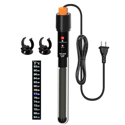 PULACO 300Watt Aquarium Heater for 50-70 Gallon Fish Tank, Adjustable Submersible Heater Thermostat with Thermometer Strip and Suction Cup