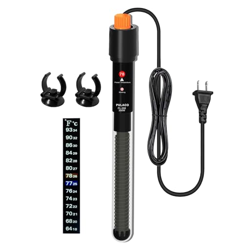 PULACO 300Watt Aquarium Heater for 50-70 Gallon Fish Tank, Adjustable Submersible Heater Thermostat with Thermometer Strip and Suction Cup