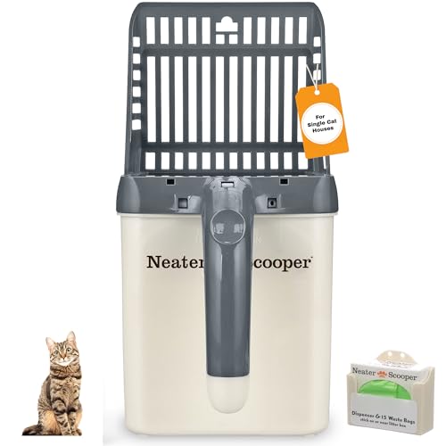Neater Pet Brands Neater Scooper Standard Cat Litter Scoop, 15 Refill Bags – Mess-Free Cat Litter Scooper with Bag, Spill-Proof Kitty Box Sifter, Bin Doubles as Scoop Holder, For Single-Cat Households - color: Gray, size: Standard - 15 Bags