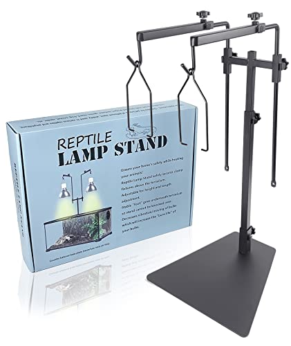 Dual Reptile Heat Lamp Stand for Light Fixtures - Adjustable Height 14.4"-36.2" Metal Holder - Floor Light Stand for Terrarium & Tank
