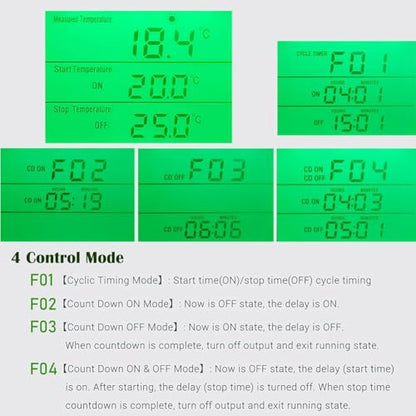 Digital Temperature Controller, Backlit LCD Screen Thermostat Heating Cooling Outlet Plug for Reptile Incubator US Plug
