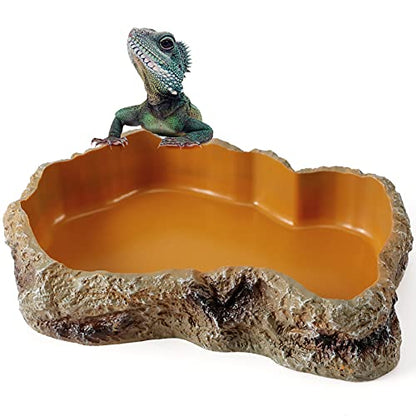 Reptile Food Water Resin Rock Bowls Lizard Gecko Worm Feeding Dish Mini | Amphibian Feeder Bowl Terrarium Decor for Bearded Dragons, Chameleon, Leopard Gecko Frog Snake Hermit Crabs Turtle Spider Pet - size: Mini