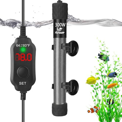 300W Compact Aquarium Heater for 40-60 Gallon Tanks | Submersible Fish Tank Heater with LED Digital Thermostat, Dry-Run & Overheat Protection, Memory Function - size: For Tanks 40-60 Gal