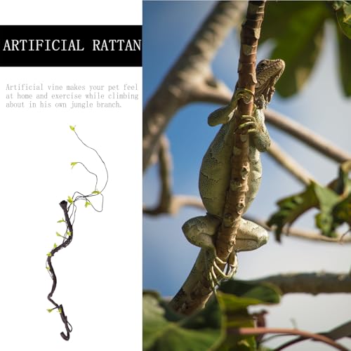 Hemoton Artificial Climbing Plant Vine for Reptile Terrariums, Bendable Simulation Rattan Vine with 100cm Soft Leaves for Pet Enclosure Decoration and Jungle Environment