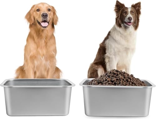 4 Gallons Large Dog Water Bowl, 2PCS Stainless Steel Metal Dog Bowls, Large Capacity Pet Food Bowl Water Dish for Indoor and Outdoor Universal for Giant Dogs 15.7x11.8x6 Inch - color: 2PCS(Original Color), size: 4 Gallons