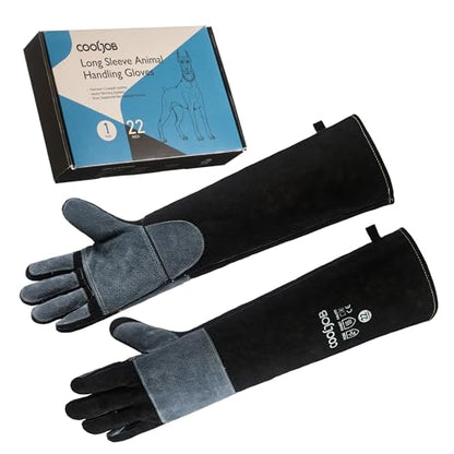 COOLJOB Bite Proof Animal Handling Gloves, Cowhide Leather with Kevlar Stitching for Cat Grooming, Dog Training, 16/22” - color: Blue-black, 22"