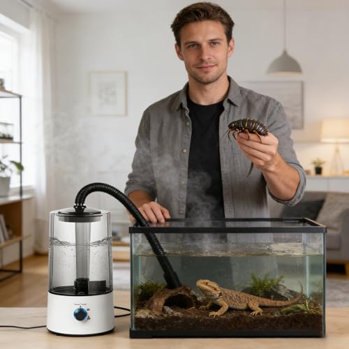 2026 Reptile Humidifier & Fogger 4L Large Capacity Tank Cool Mist Maker with Adjustable Hose, Auto Shut-Off for Terrarium Geckos Snakes Turtles Lizards Frogs (White)
