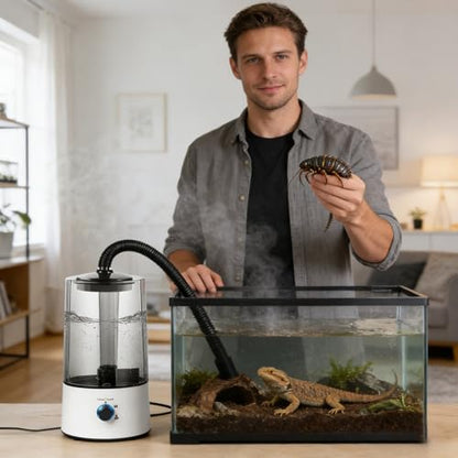 4L Reptile Humidifier Fogger, Cool Mist Fog with Tube for Tortoise Habitat Amphibians, Compatible with All Terrariums, Cages and Enclosures, Reptile Humidifier Fogger for Home (White)