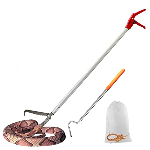 Snake Tong Rattle Snake Reptile Catcher Grabber,with Wide Jaw and Comfortable Grip Handle, Handling Tool Equipped with Snake Hook and Bagging,More Professional (60 Inch（150cm）) - style: 60 Inch（150cm）