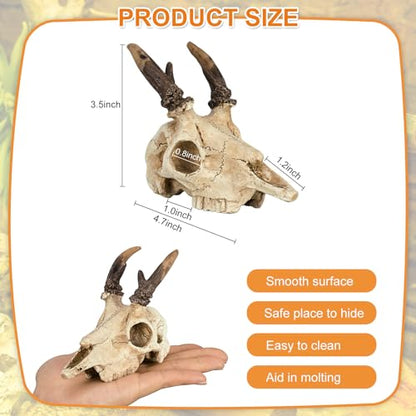 Mini Reptile Hide Cave, Small Terrarium Shelter for Spider, Tarantula, Gecko Tank Accessories, Natural Climbing Decor for Terrarium Habitat, 4 Inch(Elk Skull)
