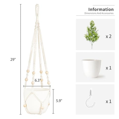 Mkono Fake Hanging Plant with Pot, Artificial Plants for Home Spring Decor Indoor Macrame Plant Hanger with Fake Vines Faux Hanging Planter Greenery for Bedroom Bathroom Office Decoration