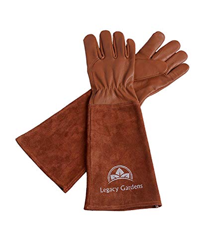 Leather Gardening Gloves for Women & Men, Long Garden Gloves, Cowhide Gauntlet Rose Pruning Thorn Resistant, Forearm Protection, XL, Brown - color: Brown, size: X-Large