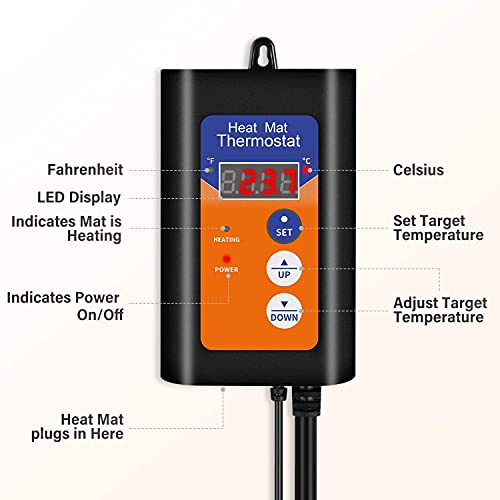 iPower Digital Heat Mat Thermostat Controller for Seed Germination, Reptiles and Brewing Breeding Incubation Greenhouse, 40-108°F, 8.3A 1000W - size: 1000W-Orange, style: 1 Pack