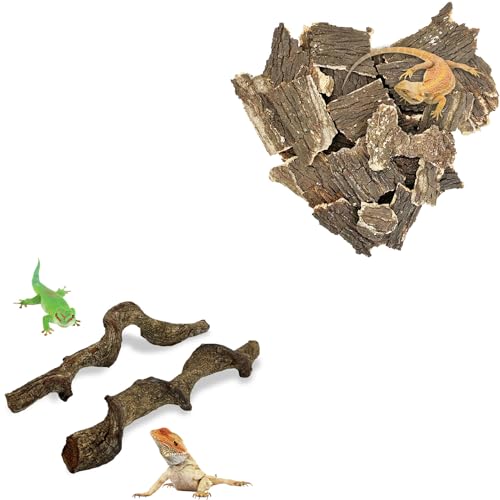 Reptile Cork Bark with Reptile Climbing Decor Thick Wood Branches Snake Habitat Decorations Terrarium Wooden Tree Trunk Ornament