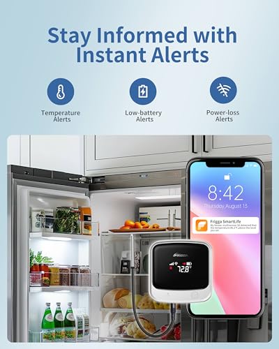 Frigga S0-P 4G & WiFi Refrigerator Thermometer with Alarm, Freezer Temperature Monitor with App Control for Home Kitchen Fridge Hot Tub, 2 Years Subscription Included