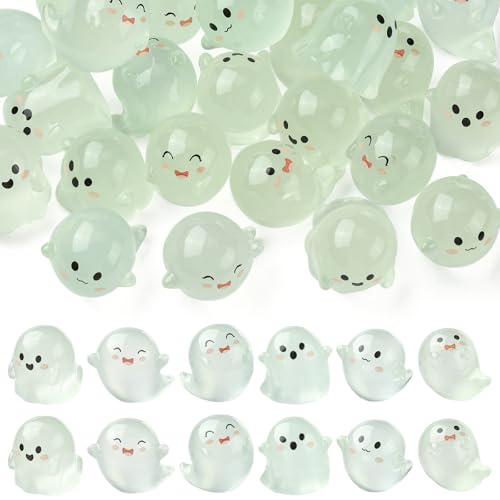 30 pcs 6 Styles Luminous Ghost Mini Resin Figurines Halloween Micro Miniature Statue for Outdoor House Landscape Party Garden Decor - color: 30pcs-25~31x24~26.1mm-ghost Resin Figurines