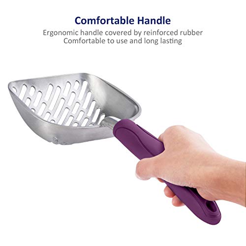 WePet Cat Litter Scoop, Aluminum Alloy Sifter, Kitty Metal Scooper, Deep Shovel with Diagonal Sifting Hole, Long Handle, Kitten Poop Lifter for Litter Box, Large Size, Violet Handle - color: #07 Violet, size: Large