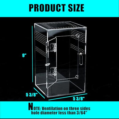 Acrylic Tarantula Enclosure Jumping Spider Enclosure with Front Opening Door 5.3 * 5.3 * 9 Inches Micro Habitat Terrarium for Small Tree Dwelling Reptiles, Spiders & Invertebrates - size: Small