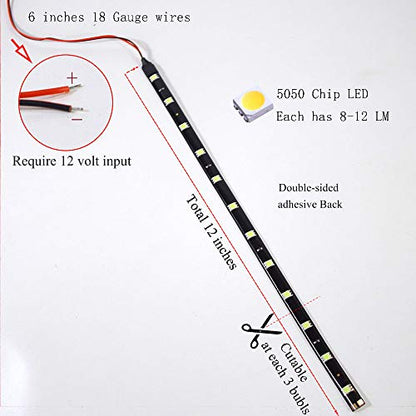 DC 12V Waterproof 1Ft 12 LED Strip Underbody Light with 6 inches Wires for Motor (White,Pack of 6) - color: White