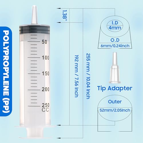 SHAOTONG 250ml Syringe with 2Pcs 40 Inch Tube and Tip Adapter, for Feeding Pets, Liquid Refilling, Drawing Oil Fluid - size: 250ML/CC