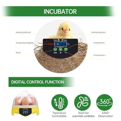 7-Egg Mini Egg Incubator with 360° View, Educational Hatching Kit for Kids, Classrooms & Families, Automatic Temperature Control & Manual Humidity Control, Suitable for Chicken, Duck & Quail Eggs