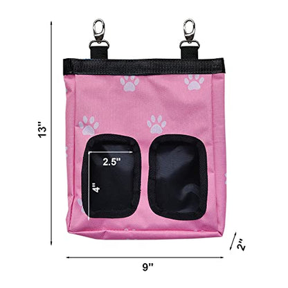 Guinea Pig Hay Feeder, Hanging Rabbit Hay Feeder Bag for Guinea Pigs Bunnies Chinchillas. Pink Paws - color: Pinkpaws