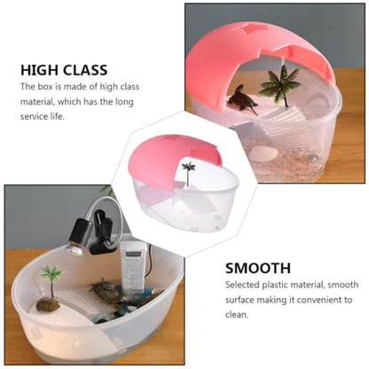 Toddmomy Plastic Turtle Habitat Tank Reptile Living Tank Turtle with Basking Platform and Swimming Area with Ventilation Holes, Convenient to Clean and Deep Enough to Prevent Escape