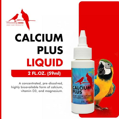 Morning Bird Calcium Plus Liquid for Birds – Calcium Supplement with Vitamins and Minerals for Strong Eggshells, Healthy Bones - Support Growth, Breeding, and Wellness for All Birds 2 Fl Oz - size: 2 Fl Oz