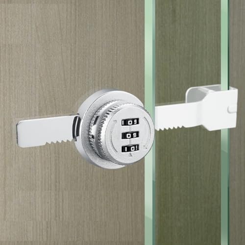 ETEKJOY Keyless Combination Ratchet Lock for Sliding Glass Door Showcase Display Case Cabinet 3-Digital Password (Silver) - color: Silver