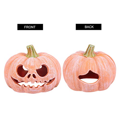 POPETPOP Pumpkin Shaped Resin Reptile Hideout Aquarium Decor Small Pet Hide Cave 3.93 Inch Halloween Habitat for Lizards and Shrimp