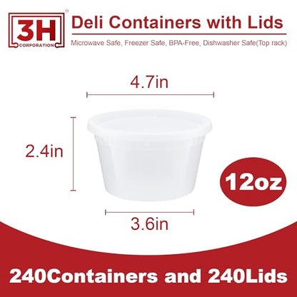 12 oz Food Storage Containers with Lids (240 Set/480 Piece) Small Deli Containers for Soup, Freezer Microwave Safe, BPA-Free Plastic, Stackable Snack Leakproof Leftover Organizers - size: 12 oz - 240 Sets