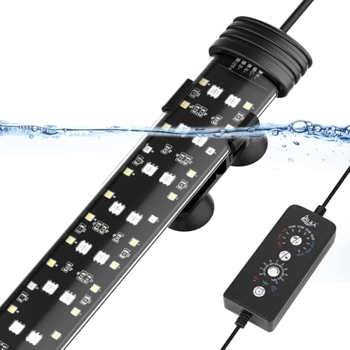 AQQA Submersible LED Aquarium Light, 24/7 Mode Full Spectrum Fish Tank Light, 4 Rows Beads with 9 Colors Choice, IP68 Waterproof Aquarium Plant Light, Adjustable Brightness Timer, 7 Adjustable Angle - size: 23.03In ( For 23.62''-42.91'' Length Fish Tank)